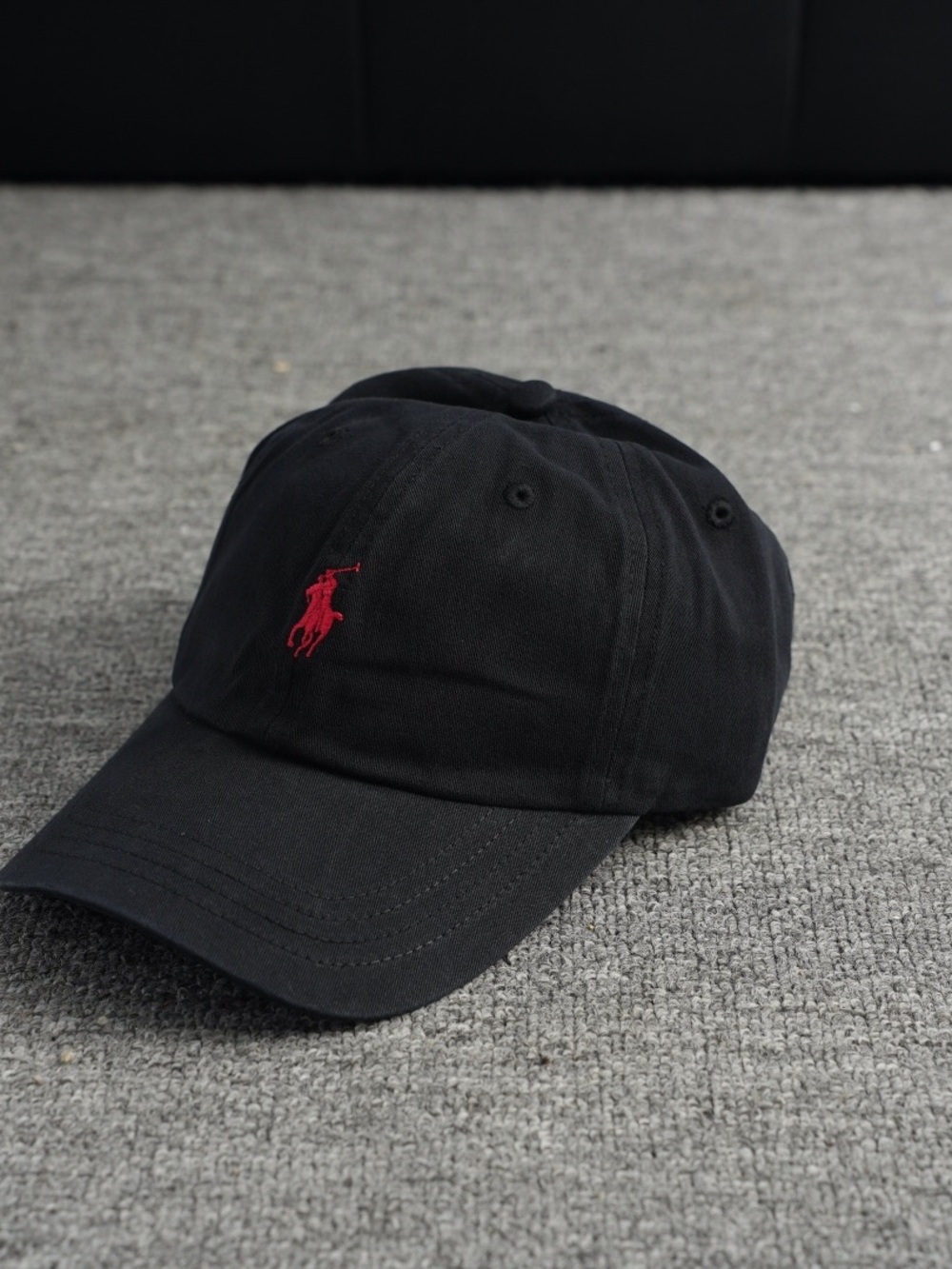 Polo by Ralph Lauren Black Cap with Red Pony Embroidery